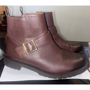Vionic Women's Brown Leather Ankle Boots Size 8.5 Gold Buckle